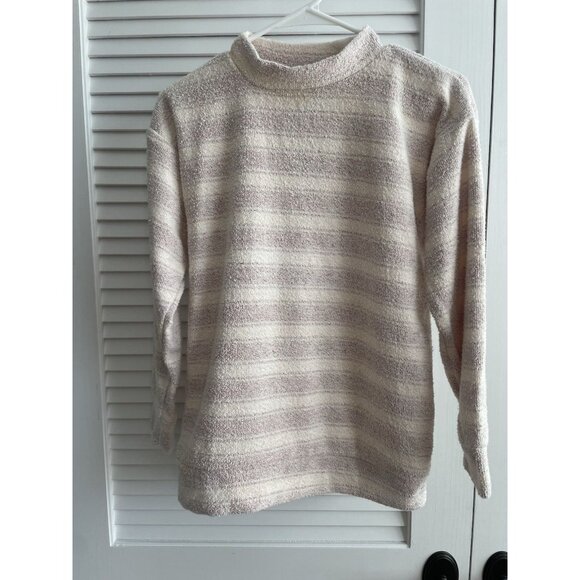 Wooly Threads Sweater Mock Neck White and Muted Red Stripes Women's Sz Ex Small - Picture 1 of 11